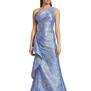 COPY - Teri Jon by Rickie Freeman Jacquard One-Shoulder Gown